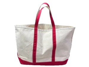 Borsa vintage anni 80 LL Bean barca e tote tela cinghie rosse etichetta rossa grande 17x14 - Foto 1 di 10