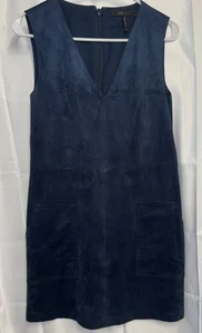 BCBGMAXAZRIA Faux Suede Leather Hedi Sleeveless Dress Pockets Navy XS - Picture 1 of 5