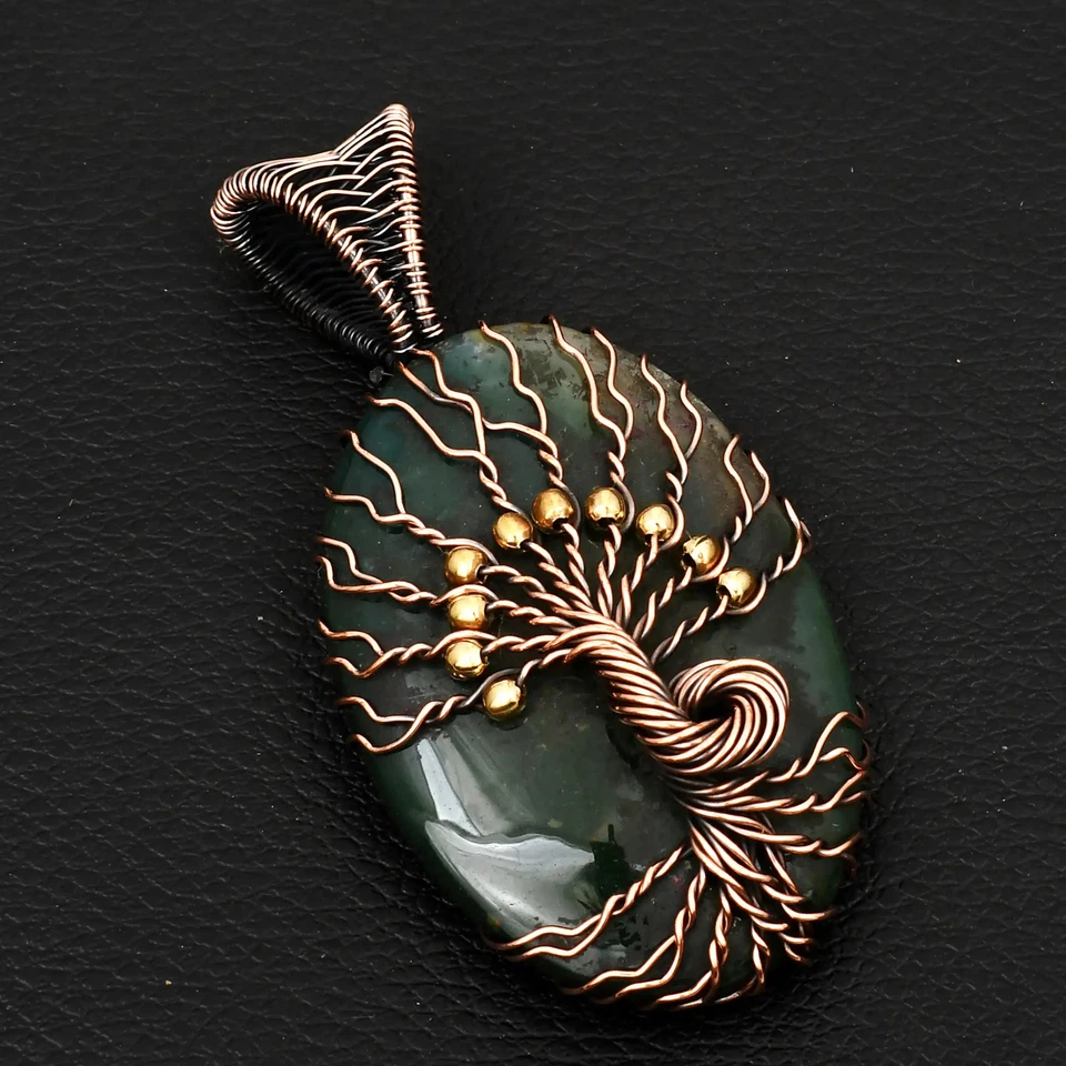 Tree Of Life Dendrite Opal Gemstone Copper Wire Pendant Jewelry 2.72" AP-25953 - Image 1 of 1