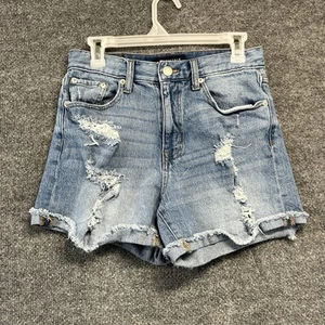 Aeropostale Mom Shorts Women 6 Distressed Stretch Hi-Rise Whiskered Denim - Picture 1 of 10