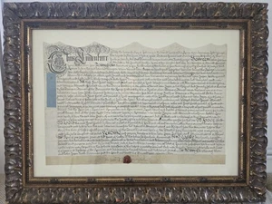 Antique Contract by King George – Original Signed Parchment – Framed Document  - Picture 1 of 11