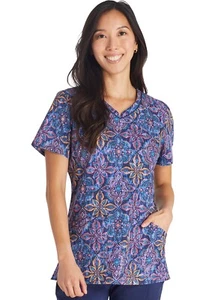 Blusa Médica Estampada con Cuello en V XS Cherokee One In A Medallion ck678 OIAM - Imagen 1 de 3