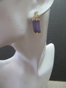 14k Solid Y. Gold Lavender Jadeite Jade Dangle Earrings 5.64 G Peace - Picture 1 of 9