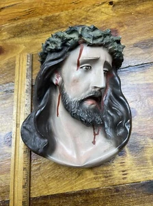 Vintage Wandrelief aus Kreidegeschirr Jesus Büste - Bild 1 von 8