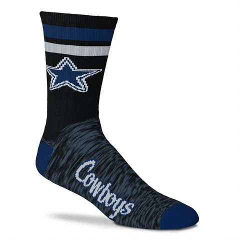 NEW! Pair Dallas Cowboys NFL Black Script Large Mens Crew Socks Fits 10-13 Cover