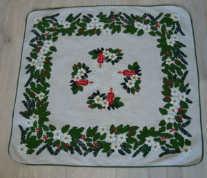 Vintage Weihnachten Leinen Tischdecke mit schöner Weihnachtsmistel & Kerzen - Bild 1 von 10