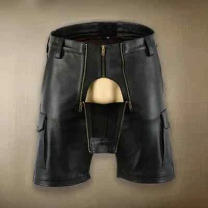 NEW Men Leather Zipper Shorts - Picture 1 of 7