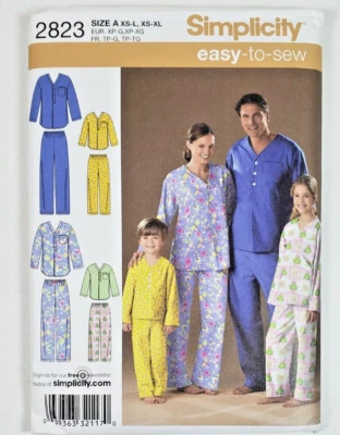 Simplicity 2823 Sewing Pattern Unisex Matching Family Pajamas Sleepwear Uncut - Image 1 of 3