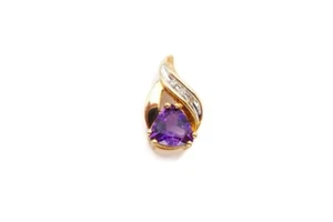 10k Yellow Gold Amethyst Diamond Pendant H2 - Picture 1 of 9