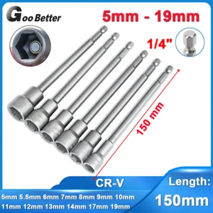 5mm-19mm Magnetic Hex Nut Driver Bit Socket Extra Long Impact Drill 1/4" Bits - Picture 1 of 29
