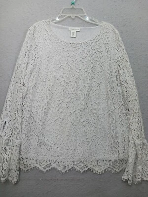 Blusa para mujer Adrienne Vittadini talla M marfil cuello redondo manga larga campana Foto 1 de 4