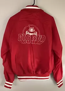 Giacca vintage Big Bud Tractor pubblicità raso rosso cerniera RARA! - Foto 1 di 5