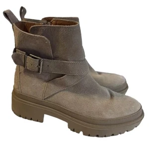 Lucky Brand Elyton Ankle Boots - Women’s 9M Beige Suede Lug Sole Biker - Picture 1 of 5