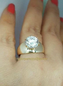 Solid Wide 14k gold 3 carat round Lab Grown Diamond Solitaire Engagement Ring - Picture 1 of 10