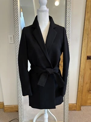 Chaqueta/abrigo negro para mujer Maje con cinturón acentuado de diamantes de imitación EU 36, US 6 Foto 1 de 4