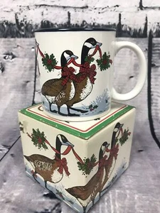 Potpourri Press Vintage Mug Christmas Ducks Geese Made In Japan w/ Box (H25) - Foto 1 di 10
