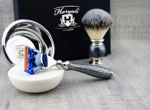 Kit de Afeitado Cepillo Punta Plateada Sintético Cartucho de 5 Bordes Maquinilla de Afeitar Hombres Juego de Acicalamiento - Imagen 1 de 3