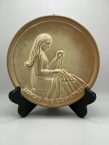 Vintage Frankoma  Pottery Plate Dorcas The Seamstress 1976 Desert Gold - Picture 1 of 3