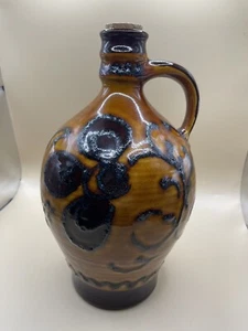 2 Tone Brown Art Pottery Glaze Jug W/ Cork Stopper Floral etching design - Picture 1 of 12