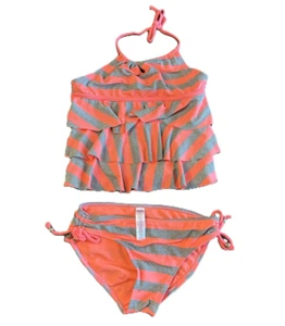 Justice Orange and Silver Tankini swimsuit bathing suit set Size 10 girls - Picture 1 of 5