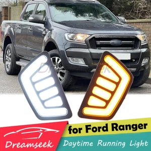 LED DRL Daytime Running Light Fog Lamp Cover For Ford Ranger 2015-2018 With Turn - Picture 1 of 9