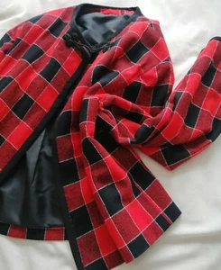 Vintage 90s Boxy Red Black Check Damen Short Jacket UK 16 see description - Bild 1 von 8