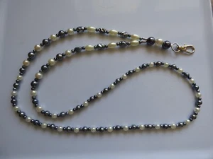 Handmade Beaded Lanyard. Grey & White Faux Pearl Beads. - Picture 1 of 3