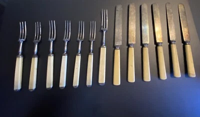 Винтажные антикварные столовые приборы John Primble India Steel Works 6 ножей и 7 вилок ИЗЯЩНЫЕ - Изображение 1 из 4
