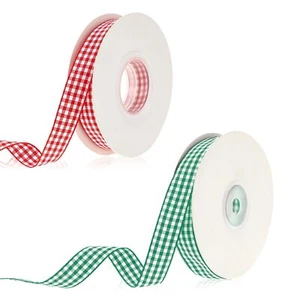2 Rolls of Red and White Gingham Ribbon + Grass Green Buffalo Check Ribbon 24... - Picture 1 of 7