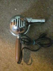 Vintage Eskimo Hair Dryer Model 775 Chrome with Wood Handle Hot & Cold 1950's - Picture 1 of 5