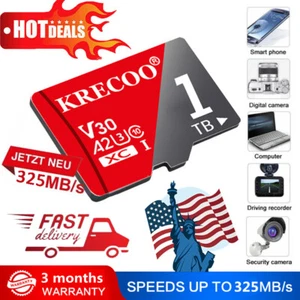 High Speed Micro SD Card 1TB 256GB 128GB Class10 TF Memory Card W/ Adapter Lot - Picture 1 of 18