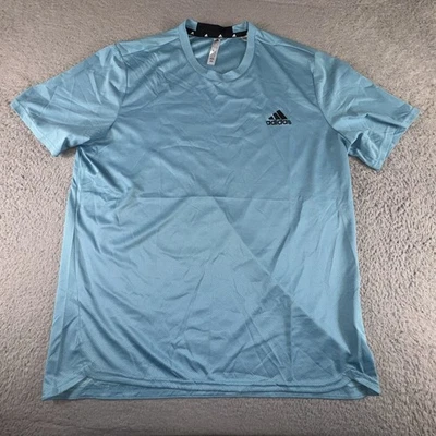 Camiseta Adidas masculina grande azul logotipo desempenho corrida - Imagem 1 de 4