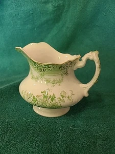 Antique Johnson Bros England Florentine Creamer Pitcher Dish Green Gold - Picture 1 of 13
