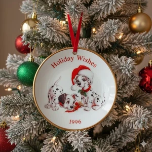 Piatto auguri natalizi Disney 101 Dalmati 1996 vintage segno distintivo ricordo ornamento - Foto 1 di 3