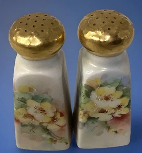 Vintage Porzellan handbemalt Blumenmuster mit vergoldeten Korken Stopfen S&P  - Bild 1 von 5