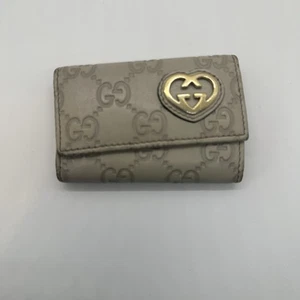 Gucci | Vintage Guccissima 5 Ringe Creme Leder Metall Herz Schlüsselanhänger Schlüsseletui - Bild 1 von 9