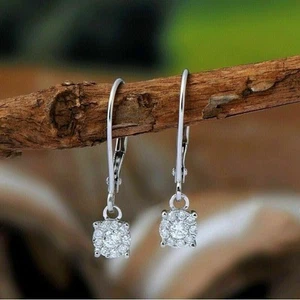 1.75 Ct Round Cut Moissanite Dangle & Drop Earrings 14k White Gold Plated - Picture 1 of 6