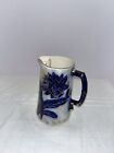 Antique Victorian flow blue mid 1800s Pitcher With daffodils