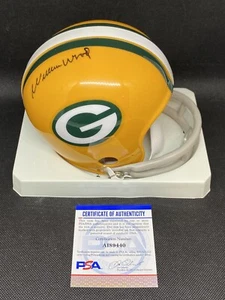 Willie Wood HOF Green Bay Packers signed handsigniert 2-Bar Mini Helm ~ PSA COA - Bild 1 von 4
