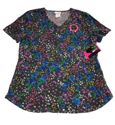 SCRUBSTAR BRAND NEW WOMEN’S SCRUB TOP SZ M FLORAL PATTERN V-NECK FRONT POCKETS - Image 1 of 4