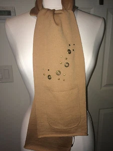 NWOT Ports 1961 tan Camel light brown merino wool tube scarf pocket & gromments - Picture 1 of 8