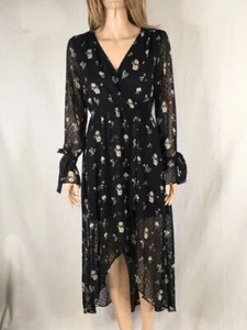 Junior's NWT Aqua Black Floral High-Low Long Sleeve Dress Size S - Picture 1 of 6