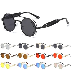 Steampunk Sunglasses Men Women Retro Round Vintage Hippie Colored Metal Glasses - Picture 1 of 25