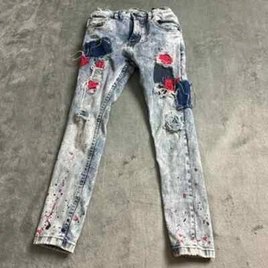 Evolution in Design Pants Girl's Size 7 Denim Paint Splatter Adjustable Waist - Picture 1 of 14