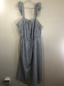 NWT Old Navy Plus Size XXL Blue & White Pinstriped Sleeveless Ruffle Strap Dress - Picture 1 of 6