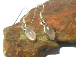 Pink Rose Quartz Sterling Silver 925 Gemstone Dangle Drop Earrings - Picture 1 of 5