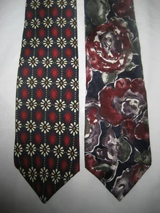 2 100% Silk NECKTIES TIES - Navy Blue Floral Patterns by HAGGAR & HALSTON II - Picture 1 of 4