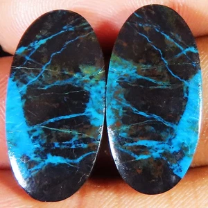 natural AZURITE pair cabochon loose gemstone 30.50 Cts. (12x24x3 mm) oval shape - Picture 1 of 6