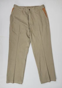 Orvis khaki Sambesi Twill schwere Baumwolle Hose Lederbesatz Herren Größe 36 x 31,5 - Bild 1 von 15