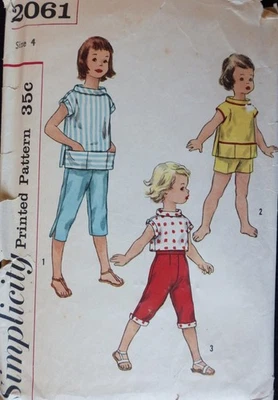 Vtg 1950s Simplicity 2061 Top Shirt Knee Pants Shorts SEWING PATTERN Girl 4 - Image 1 of 4